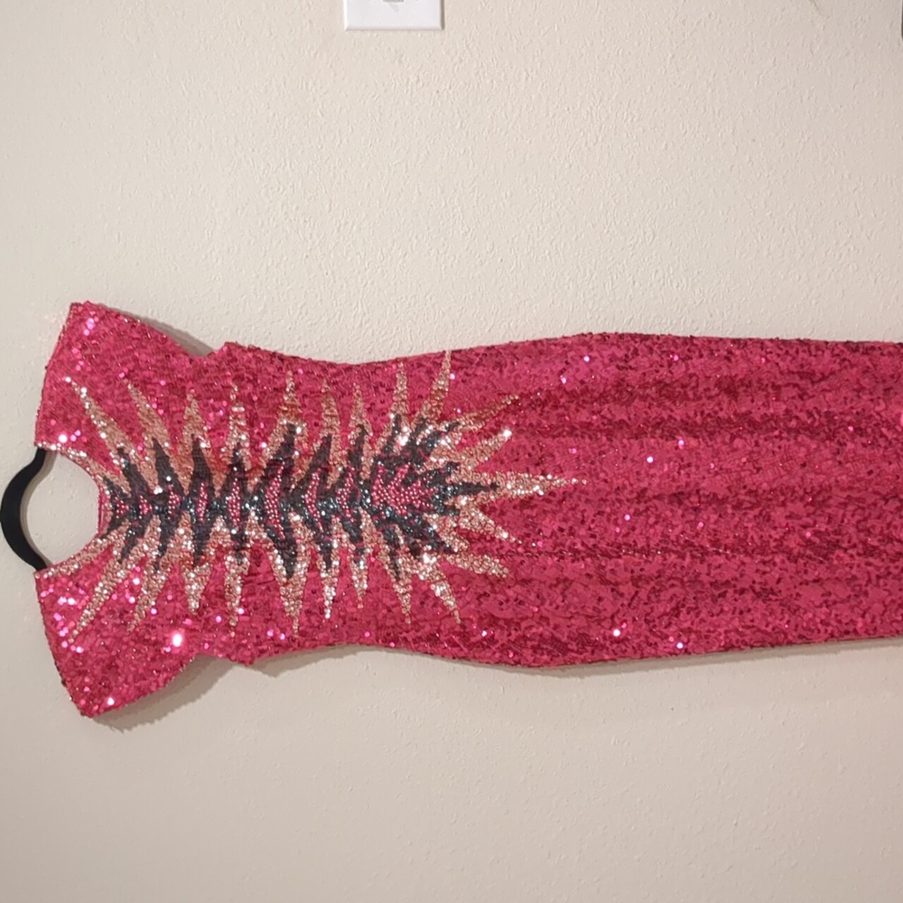 Pink Sequin Embellished Evening Dress
